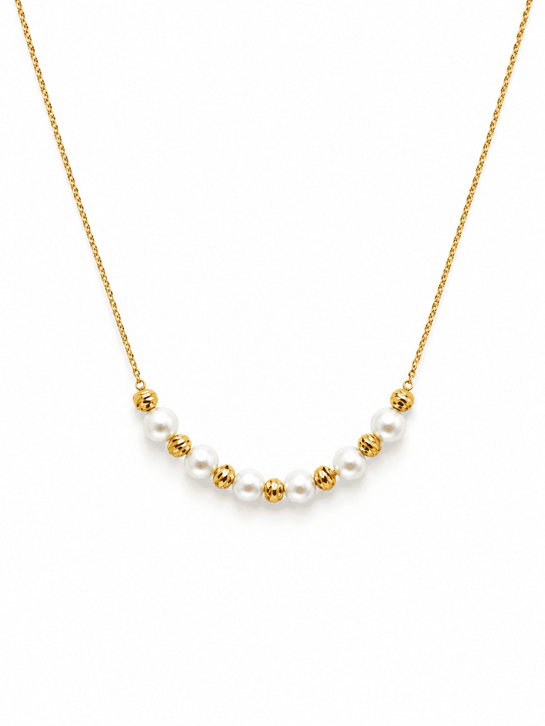 Collier fin doré à perles blanches