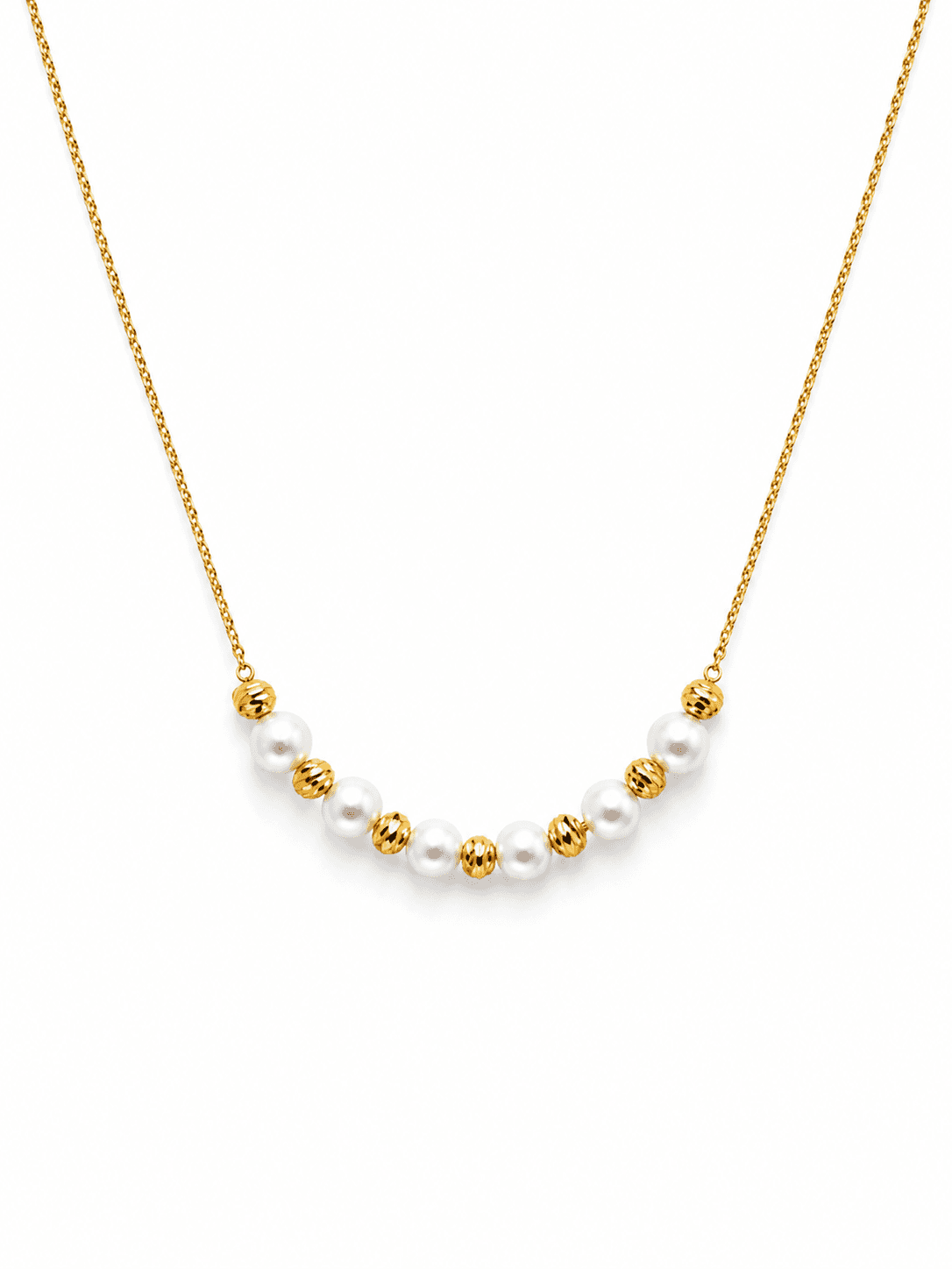Collier fin doré à perles blanches - Photo 1
